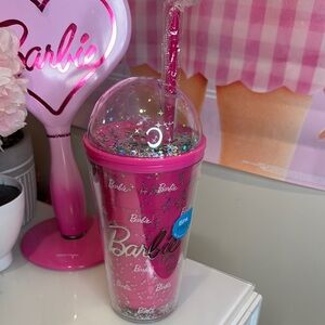 Barbie Pink Glitter Tumbler with Straw